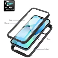   Apple iPhone 15 Pro Max, Szilikon hátlap és műanyag előlapi tok, elő- és hátlapi üveggel, közepsen ütésálló, Wooze Power Case, fekete