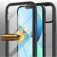   Apple iPhone 15 Pro Max, Szilikon hátlap és műanyag előlapi tok, elő- és hátlapi üveggel, közepsen ütésálló, Wooze Power Case, fekete