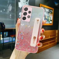   Apple iPhone 15 Pro Max, Szilikon tok, közepesen ütésálló, kézpánttal, színátmenetes, csillogó minta, Wooze Strap Star, mintás/rózsaszín