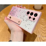   Apple iPhone 15 Pro Max, Szilikon tok, közepesen ütésálló, kézpánttal, színátmenetes, csillogó minta, Wooze Strap Star, mintás/rózsaszín