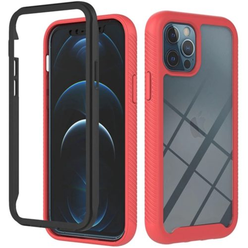 Apple iPhone 15 Pro, Szilikon hátlap és műanyag előlapi tok, elő- és hátlapi üveggel, közepsen ütésálló, Wooze Power Case, fekete/piros