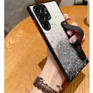 Apple iPhone 15 Pro, Szilikon tok, közepesen ütésálló, kézpánttal, színátmenetes, csillogó minta, Wooze Strap Star, mintás/fekete