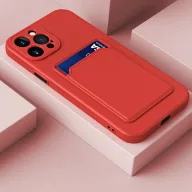   Apple iPhone 15, Szilikon tok, kártyatartóval, Wooze Card Slot, piros