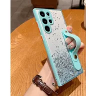  Apple iPhone 15, Szilikon tok, közepesen ütésálló, kézpánttal, színátmenetes, csillogó minta, Wooze Strap Star, mintás/menta