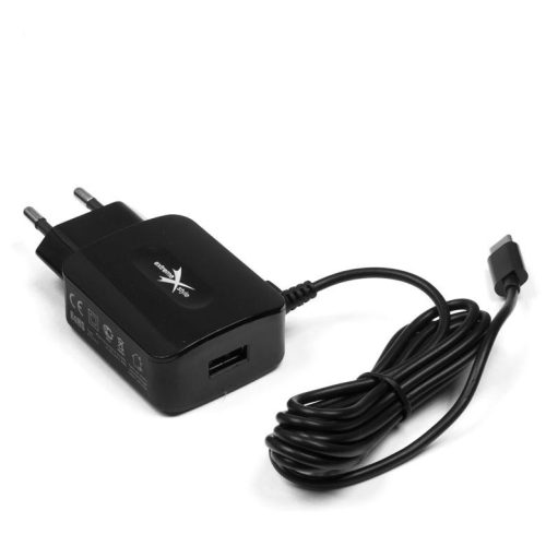 Hálózati töltő adapter, 5V / 3100mA, USB aljzat, USB Type-C kábellel, Extreme, NTC31CU, fekete