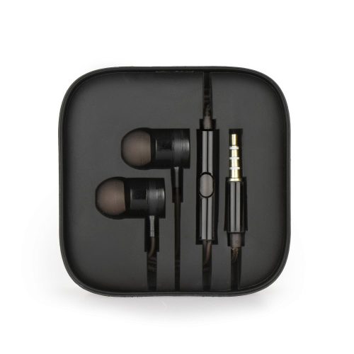 Vezetékes sztereó fülhallgató, 3.5 mm, felvevőgombos, dobozos, fekete