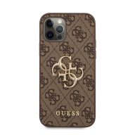   Guess PU 4G Metal Logo Apple iPhone 12/12 Pro hátlap tok, barna