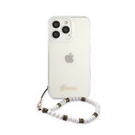   Guess PC Script and White Pearls Apple iPhone 13 Pro hátlap tok, átlátszó