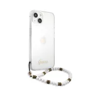   Guess PC Script and White Pearls Apple iPhone 13 mini hátlap tok, átlátszó