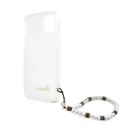   Guess PC Script and White Pearls Apple iPhone 13 mini hátlap tok, átlátszó