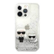   Karl Lagerfeld Liquid Glitter Karl and Choupette hátlap tok Apple iPhone 13 Pro, ezüst