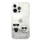 Karl Lagerfeld Liquid Glitter Karl and Choupette hátlap tok Apple iPhone 13 Pro, ezüst