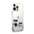 Karl Lagerfeld Liquid Glitter Karl and Choupette hátlap tok Apple iPhone 13 Pro, ezüst