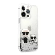   Karl Lagerfeld Liquid Glitter Karl and Choupette hátlap tok Apple iPhone 13 Pro, ezüst
