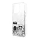 Karl Lagerfeld Liquid Glitter Karl and Choupette hátlap tok Apple iPhone 13 Pro, ezüst