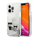 Karl Lagerfeld Liquid Glitter Karl and Choupette hátlap tok Apple iPhone 13 Pro, ezüst