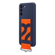   Samsung Galaxy S22+ Silicone Cover with Strap, gyári szilikon tok szíjjal, sötétkék, EF-GS906TN