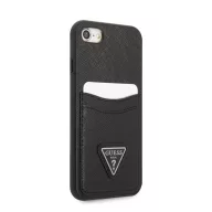   Guess Saffiano Double Card Apple iPhone SE 2022/2020/8/7 bőr hátlap tok, fekete