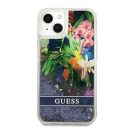 Guess Liquid Glitter Flower Apple iPhone 13 mini hátlap tok, kék