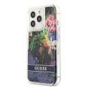 Guess Liquid Glitter Flower Apple iPhone 13 Pro hátlap tok, kék