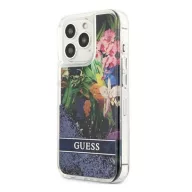   Guess Liquid Glitter Flower Apple iPhone 13 Pro hátlap tok, kék