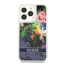 Guess Liquid Glitter Flower Apple iPhone 13 Pro hátlap tok, kék