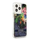Guess Liquid Glitter Flower Apple iPhone 13 Pro hátlap tok, kék