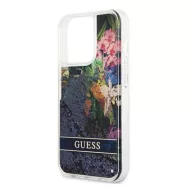   Guess Liquid Glitter Flower Apple iPhone 13 Pro hátlap tok, kék