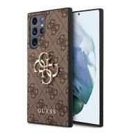   Guess PU 4G Metal Logo Samsung Galaxy S22 Ultra hátlap tok, barna