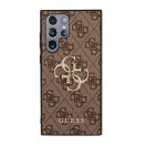 Guess PU 4G Metal Logo Samsung Galaxy S22 Ultra hátlap tok, barna
