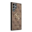 Guess PU 4G Metal Logo Samsung Galaxy S22 Ultra hátlap tok, barna