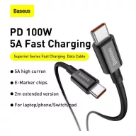   Baseus Superior USB-C / USB-C gyorstöltő töltő- és adatkábel, 1m, fekete