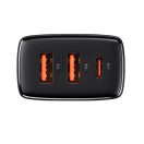 Baseus Compact gyorstöltő adapter 30W USB-C + 2XUSB-A, fekete