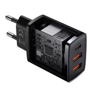   Baseus Compact gyorstöltő adapter 30W USB-C + 2XUSB-A, fekete