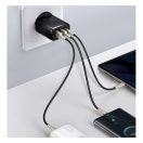 Baseus Compact gyorstöltő adapter 30W USB-C + 2XUSB-A, fekete