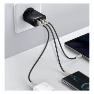   Baseus Compact gyorstöltő adapter 30W USB-C + 2XUSB-A, fekete