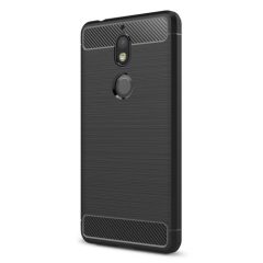  Huawei Honor 7X, TPU szilikon tok, közepesen ütésálló, szálcsiszolt, karbon minta, fekete