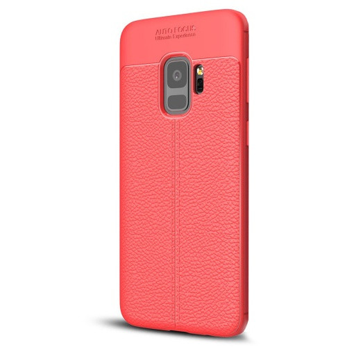 Nokia 5, TPU szilikon tok, bőrhatású, varrásminta, piros
