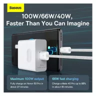   Baseus Dynamic USB / USB-C gyorstöltő töltő- és adatkábel, 100W, 1m, fehér
