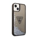 Guess Liquid Glitter Triangle Logo Apple iPhone 14 hátlap tok, fekete