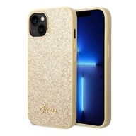   Guess Glitter Flakes Metal Logo Apple iPhone 14 hátlap tok, arany