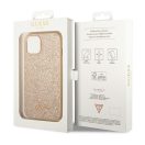 Guess Glitter Flakes Metal Logo Apple iPhone 14 hátlap tok, arany