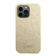   Guess Glitter Flakes Metal Logo Apple iPhone 14 Pro hátlap tok, arany