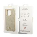 Guess Glitter Flakes Metal Logo Apple iPhone 14 Pro hátlap tok, arany