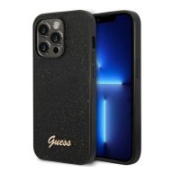   Guess Glitter Flakes Metal Logo Apple iPhone 14 Pro hátlap tok, fekete