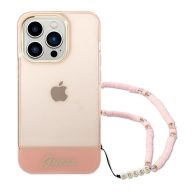   Guess Camera Outline Translucent Apple iPhone 14 Pro hátlap tok szíjjal, rózsaszín