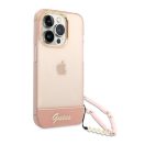 Guess Camera Outline Translucent Apple iPhone 14 Pro hátlap tok szíjjal, rózsaszín