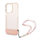 Guess Camera Outline Translucent Apple iPhone 14 Pro hátlap tok szíjjal, rózsaszín