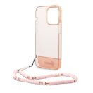 Guess Camera Outline Translucent Apple iPhone 14 Pro hátlap tok szíjjal, rózsaszín