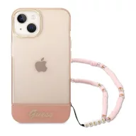   Guess Camera Outline Translucent Apple iPhone 14 Plus hátlap tok szíjjal, rózsaszín